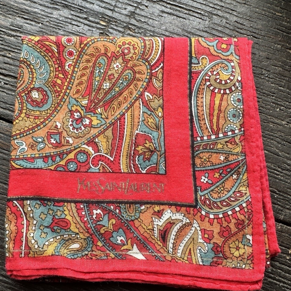 Yves Saint Laurent Vintage YSL Paisley Cotton Square Scarf Red Japan